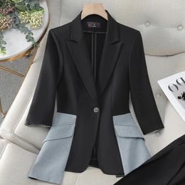 Women's Suits NAVIU Temperament Patchwork Plaid Blazer For Women Office Lady Notched Jacket 2024 Spring Tide Fashion Half Sleeve Coat Tops
