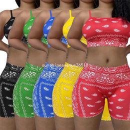 2024 Designer Summer Outfits Women Tracksuits Two Piece Sets Sexy Sleeveless Tank Crop Top and Shorts Sports suit Casual Print sportswear Wholesale Clothes