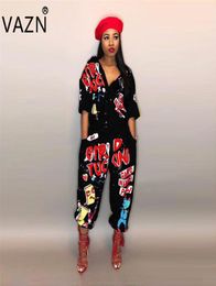 Vazn 2108 Special Style Brand Casual Fashion Women Long Jumpsuits Letter Half Sleeve Autumn Loose High Street Romper Ld8103 Y190609063865