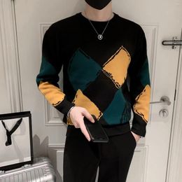 Men's Sweaters Man Clothes Argyle Round Collar Knitted For Men Crewneck Black Pullovers A Knitwears Over Fit Knit Tops X