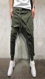 Men039s Pants Fashion Men Harem Solid Color Drawstring Asymmetric Double Layer Long Running Jogger Baggy 2021 For Clothings4201169