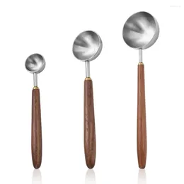 Coffee Scoops Durable Measuring Spoon 304 Stainless Steel Miscellaneous Grain Walnut Wood Handle Ice Cream Scoop Baking Utensils