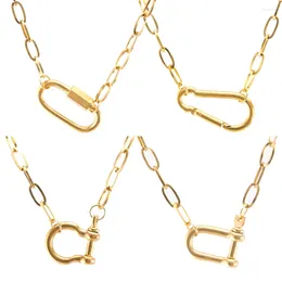 Pendant Necklaces Women Necklace Stainless Steel Gold Color Strong Shackle U Carabiner Snap Hook Charm Climbing Buckle Horseshoe Clasp Long