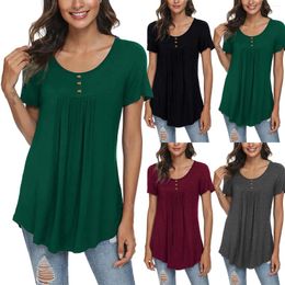 Women's Blouses Womens U Neck Collar Color Solid Short Sleeve Casual Blouse Tops