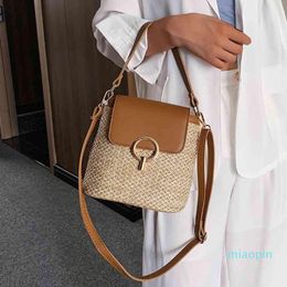 casual straw women shoulder bags rattan handbags wicker woven crossbody bag summer beach buckets bag ladies travel small purses C0217G