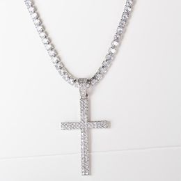 Chains Hip Hop Micro Pave Zircon Cross Pendant Crystal Custom Size Tennis Chain Necklace Out Men's Jewelry1201b