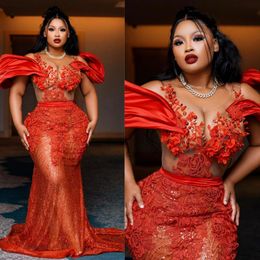 African Nigeria Aso Ebi Plus Size Prom Dresses Evening Dresses for Special Occasions Mermaid Illusion Lace Pearls Beaded Formal Gowns for Black Women Birthday AM454