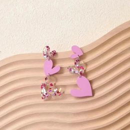 Dangle Earrings 2024 Love Heart Cute Transperant And Pink Colour Acrylic String Pendant Earring Jewellery Valentine's Day