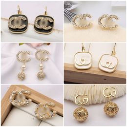 8211mixed simple 18k gold plated 925 silver luxury brand designer letter stud geometry famous womens crystal diamond pearl earrings wedding party jewellry