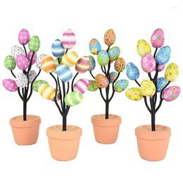 Decorative Flowers Easter Decorations Foam Eggs Potted Plant Colourful Egg Tree Branch 2024 Happy Party Artificial Flower Desktop Ornament