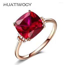 Cluster Rings Classic 925 Silver Jewelry Ring With Ruby Zircon Gemstone Rose Gold Color Finger For Women Wedding Party Gift Accessories