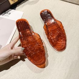 2023 Summer female jelly clear crystal slippers Soft soles non-slip plastic slippers candy Colour casual flip-flops