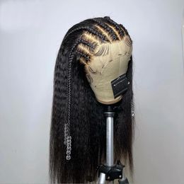 Soft Yaki 26 Long Natural Black Kinky Straight Preplucked Glueless Lace Front Wig For Women With BabyHair Daily 240226