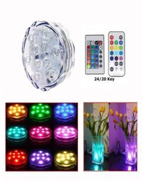 Edison2011 10 LED Multicolor Pool Submersible Light 24 Key Remote Control Party Tea Floralytes Vase Base Light Blub for Wedding Ho5178492