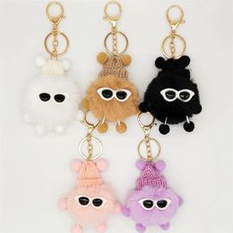 Keychains 12 Colors Kawaii Mini Briquettes Plush Keychain Cartoon Fur Ball Doll Metal Keyring For Women Men Backpack Accessories Gifts