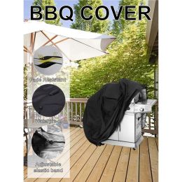 Grills BBQ Grill Cover, Oxford Cloth Waterproof Grill Cover, Dustproof And FadeProof Adjustable Gas Grill Cover, Barbecue Tools