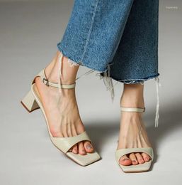 Dress Shoes Women Summer Open Toe Girls Daily Pumps Elegant Cowhide French Style Simple Sandals One Strap Women's Buckle