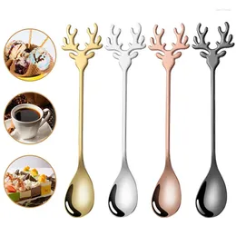 Coffee Scoops Christmas Elk Spoon Stainless Steel Long Handle Mixing For Dessert Scoop Stirring Bar Kitchen Tool Tableware