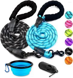 Dog Collars 2 Pack Leash4/5/6 FT Heavy Duty Comfortable Padded Handle Reflective Leash For Medium Large Dogs With Collapsible Bowl
