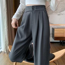 Women's Pants 2024 Buttons Solid Wide Leg Suit Autumn High Waist Full Length Casual Loose Female Trousers Pockets