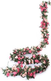 2pcs 22m 45heads Fake Rose Vine Garland Artificial Flowers Plants Hanging for Wedding Home House Party Garden Craft Art Decor 240301