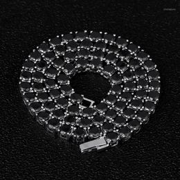 DNSCHIC Iced Out Tennis Necklace 5mm White Gold Chain Line with Black CZ for Men Women Hip Hop Jewelry Rapper Street Fashion12821