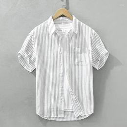 Men's Casual Shirts 2024 Summer Vertical Striped Short Sleeve Shirt For Men Classical Tops Male Button Up Smart