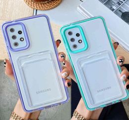 Card Bag Wallet Clear Phone Case For Samsung Galaxy A32 A52 A72 A12 A22 Candy Colour Frame Shockproof Bumper Back Cover1731329