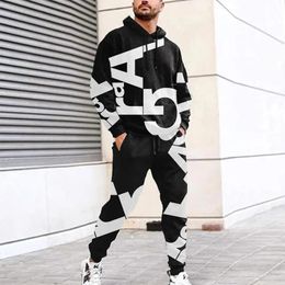Alphabet Vintage 3D Print Man Woman Tracksuit Set Fashion Casual HoodiePants 2 Piece Sets Trend Streetwear Unisex Pullover 240229
