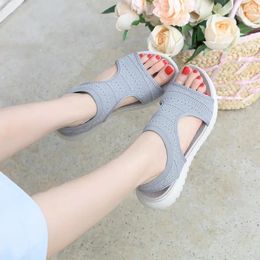 Dress Shoes Woman Elastic Knitting Mesh Casual Sandals 2024 Summer Light Wedges Platform Peep Toe Beach Sports Sandalias Mujer