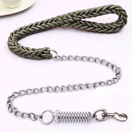 Leashes Super Strong Nylon Dog Leashes Army Green Canvas Double Row Adjustable Dog Leash Rope For Medium Large Dogs with Spring buffer