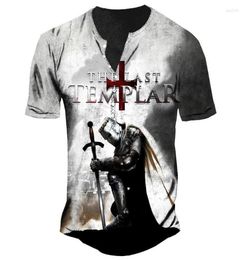 Men039s T Shirts Men039s TShirts Summer Imitation Cotton V Neck Button For Men Streetwear Knights Templar 3D Print Loose Sh4913472