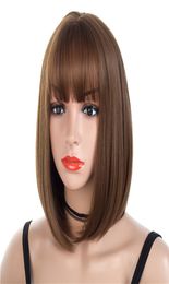 Brown Short Wigs Bob Style Straight Synthetic Black Women039s Wig with Bangs 12 Inches Soft Hair Blonde Wig3152969