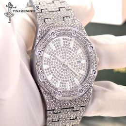 Wristwatches Hip Hop Iced Out Gold Watch Quartz Luxury Full Diamond Round Watches Mens Stainless Steel Wristwatch For Gifts Relogi3252