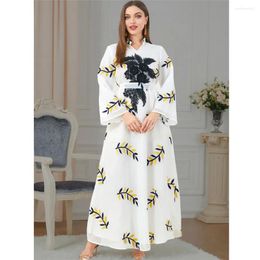 Ethnic Clothing Embroidered Flower Moroccan Kaftan Dubai Turkey Abaya Women Muslim Maxi Dress Arabic Robe Islamic Jalabiya Eid Ramadan