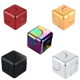 Fidget Spinner Metal Magic Cubes Fingertip Toys Desktop Square Spinning Tops Children Gyro Adults Stress Relief Gifts for Kids 240228