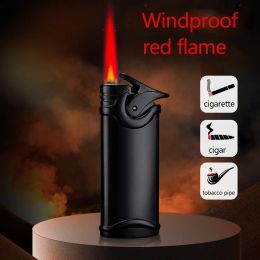 New Metal Turbo Jet Lighter Windproof Lighters Refillable Butane Gas Cigar Cigarette Lighter Red Flame Men Gift Torch