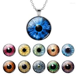 Pendant Necklaces Eyes Pattern Glass Dome Chain Flat Bottom Link Long Necklace Cabochon Design Gift For Boys Men Jewelry FXQ382