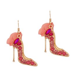 New Fashion Personality Temperament Creative Design Cartoon Crystal Shoes Alloy Diamond Inlaid Fabric Earrings