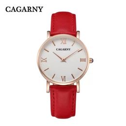 CAGARNY Women Designer Fashion Casual Watches Ladies Watch Leather Strap Gold relojes de marca mujer298L