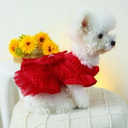 Dog Apparel Bow Decoration Pet Outfit Breathable Soft Clothing Sleeve Dress With For Fancy Wedding Party Fashionable