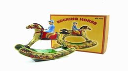 Funny Adult Collection Retro Wind up toy Metal Tin rocking horse Riding horse knight Clockwork toy figure model vintage toy SH197618488