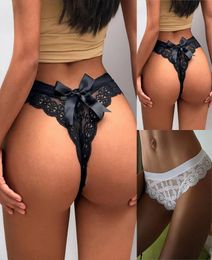 Women Lady Kawaii JK Lolita Sexy Hollow Bow Tie Panties Xmas Gift Fully Lace Crotch Transparent G String Thong Plus Size4006902