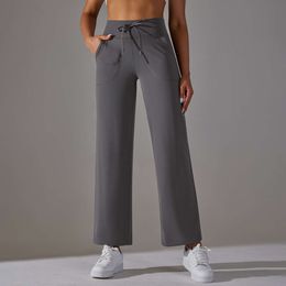 Lu Align Pant Wide Outfit Women Leg Flare Pants With Pockets Drawstring Sports Trousers High Waist Flared Yoga Leggings Fitness Running Jogg Jogger Gry Lu-08 2024