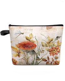 Cosmetic Bags Autumn Mushroom Flower Butterfly Dragonfly Makeup Bag Pouch Travel Essentials Women Organiser Storage Pencil Case