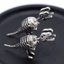 Stud Earrings 2024 Vintage Stereo Mechanical Dinosaur Hip Hop Single Silver Colour Animal Party Jewelry Accessories Gift