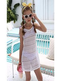 Swimsuit Cover Up For Girls Little Kids Girl s Beach Crochet Mesh back Swim Cover Up Dress 3 8Years Y2007081933038