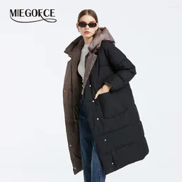 Women's Trench Coats MIEGOFCE 2024 Winter High Quality Women Long Sleeve Lapel Hooded Double Breasted Jacket Casual Warm Quilted Parka