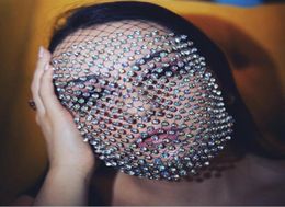 Bridal Veils Crystal Bling Wedding 2021 Face Mask Creative Mesh Full CrystalHandmade Jewellery For Women Luxury Rhinestone Decorat3628303