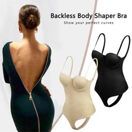 Women Seamless Backless Bodysuit Underwear Sexy Lingerie Invisible Bra Slimming Body Shaper Plunge Deep Cut Bras Strap Brassiere 240220